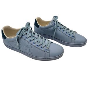 Gucci GG Ace Sneakers Size 39 US 9 Light Blue Leather Authentic Designer Low Top